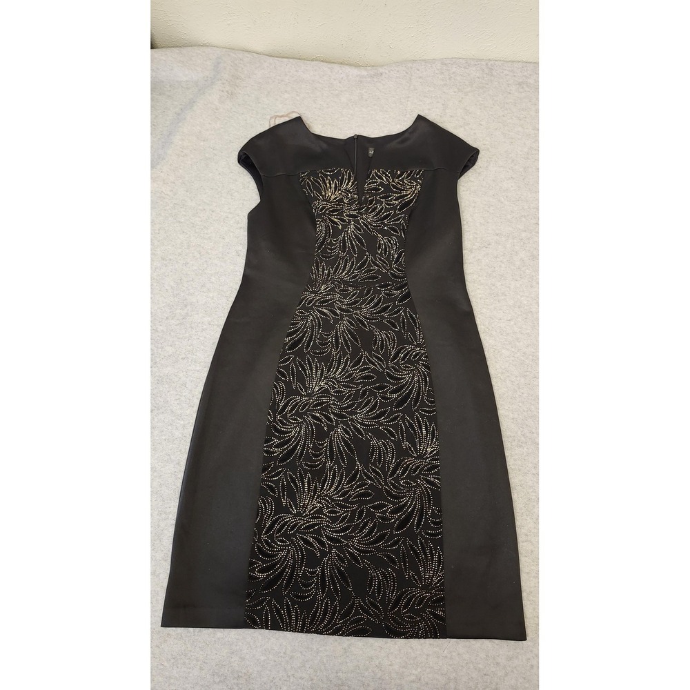 Connected Apparel Dress Womens 10 Black Embellished Sheath Cap Sleeve Cocktail